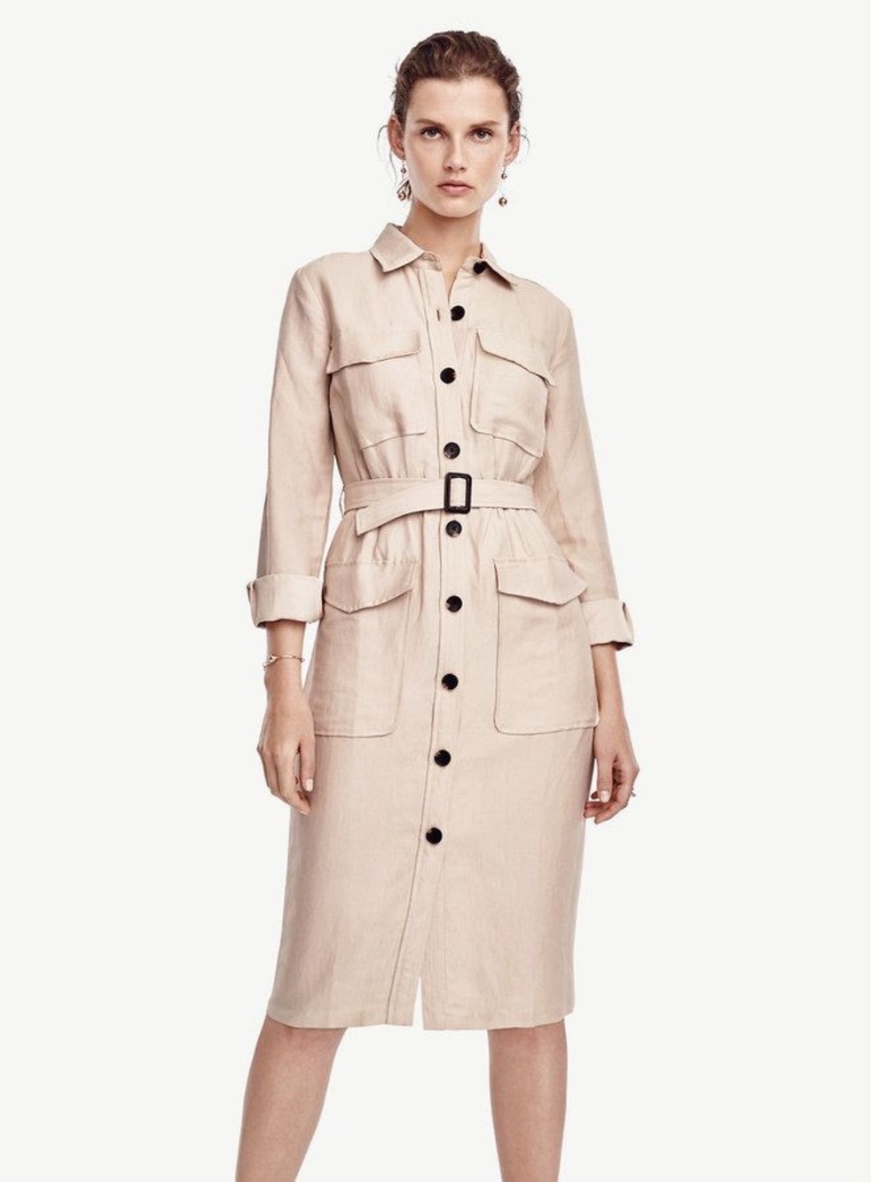 Ann Taylor Utility Belted Trench Dress in Light Beige, size 4P